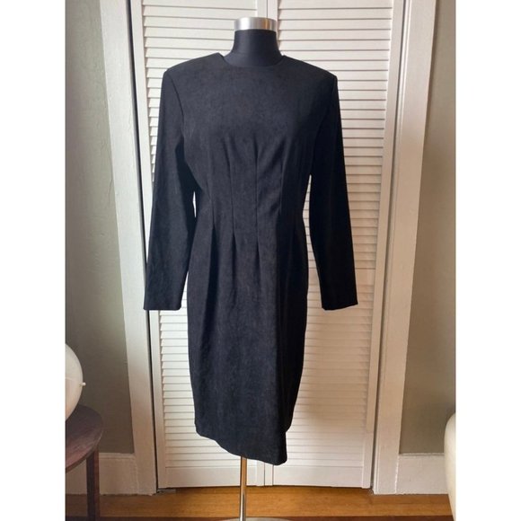 Vintage 1980s Suede-Look Long Sleeve Dress Shoulder Pads 10 - Picture 1 of 12